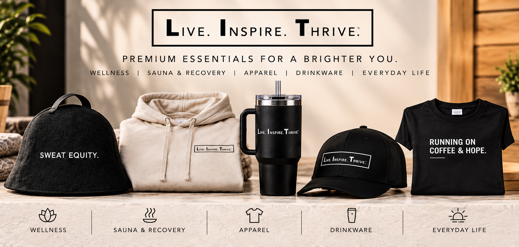 Live Inspire Thrive wellness, apparel and drinkware